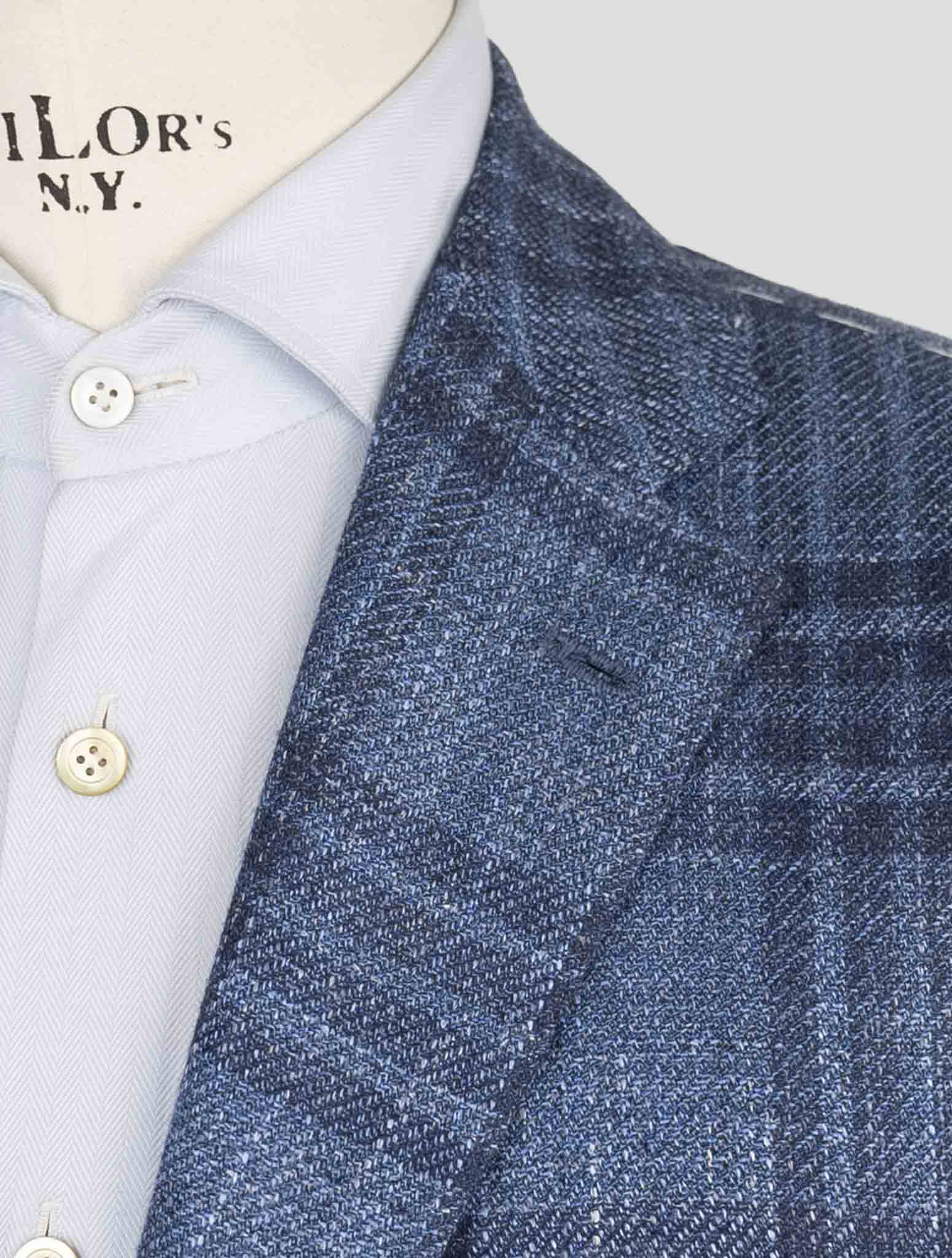 Синий блейзер Kiton из натуральной шерсти, кашемира, шелка и льна - итальянское производство