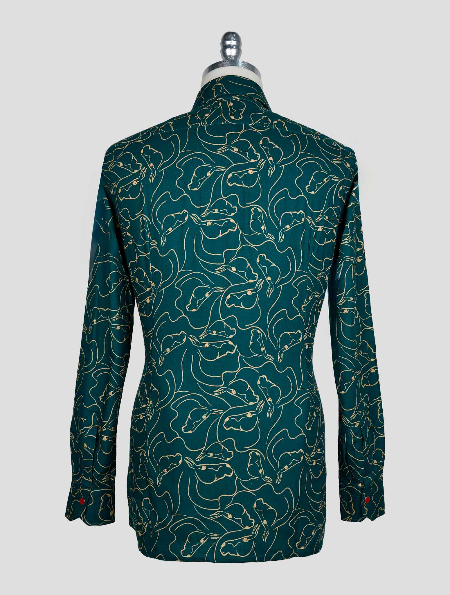 Kiton Зеленая бежевая хлопковая рубашка