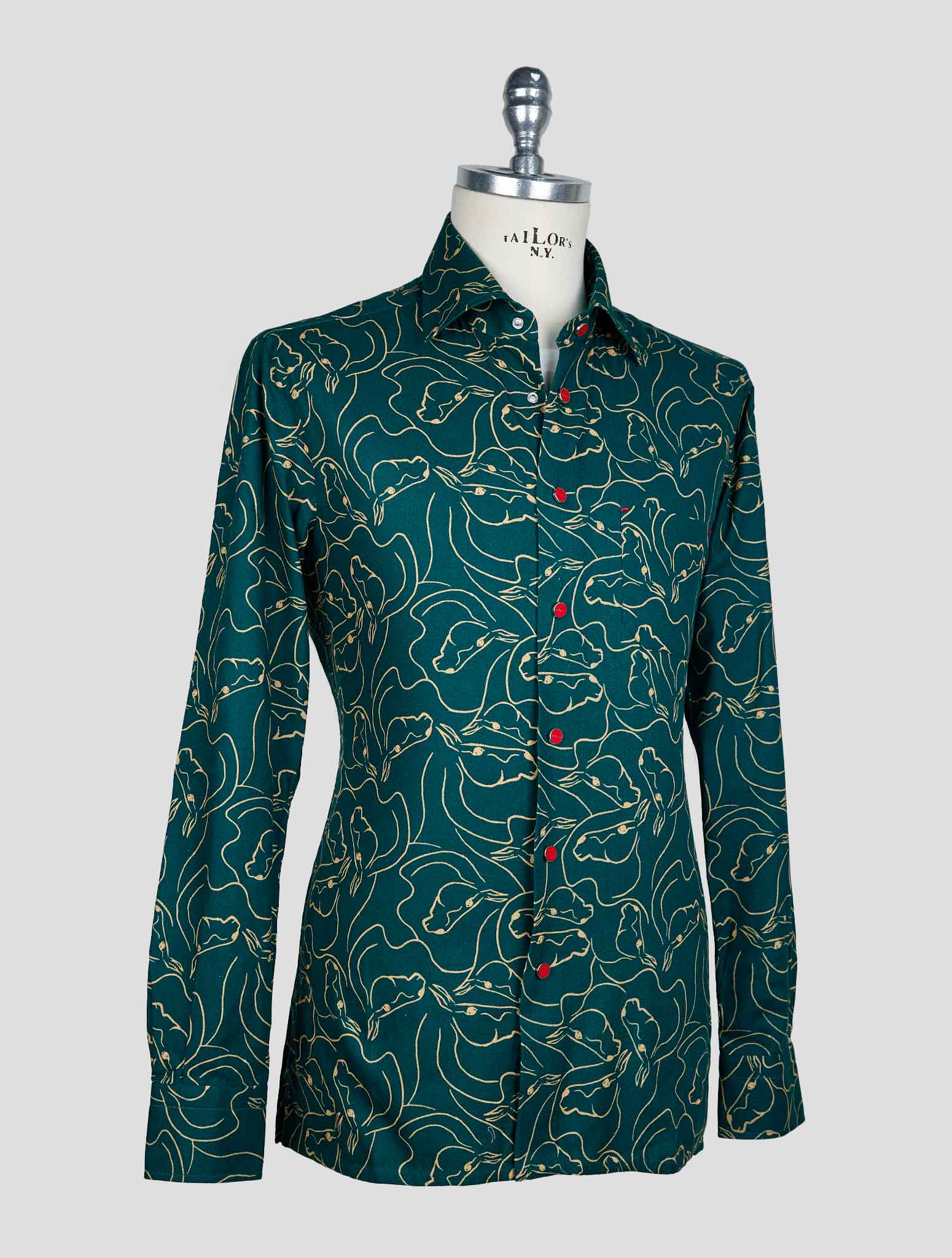 Kiton Зеленая бежевая хлопковая рубашка