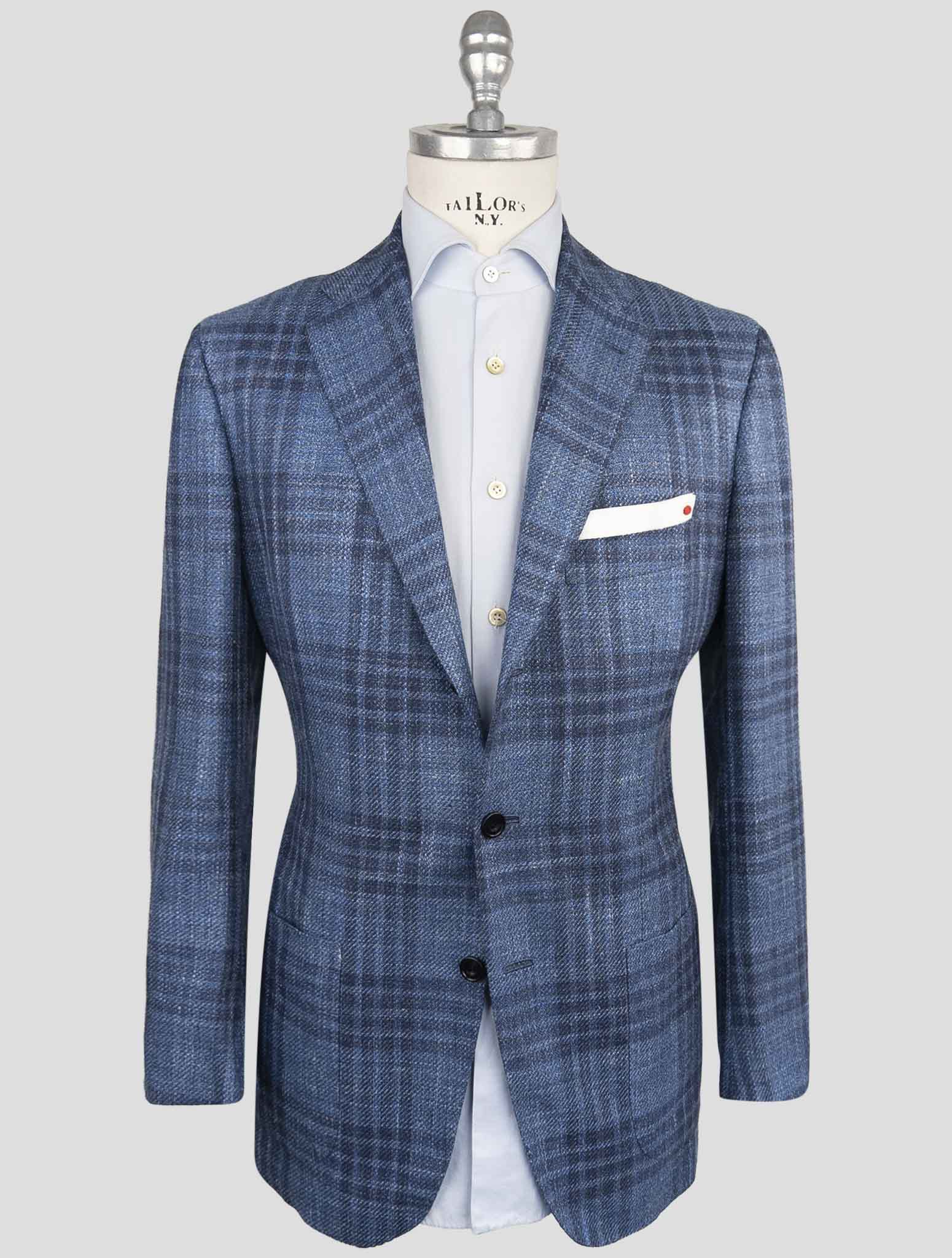 Синий блейзер Kiton из натуральной шерсти, кашемира, шелка и льна - итальянское производство