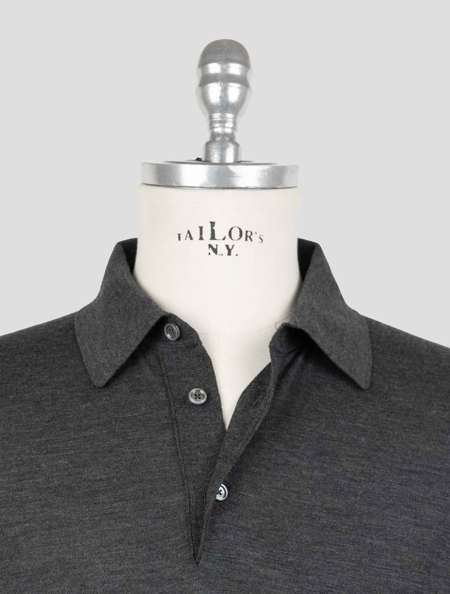 Серый свитер-поло Kiton из шерсти толщиной 14 микрон