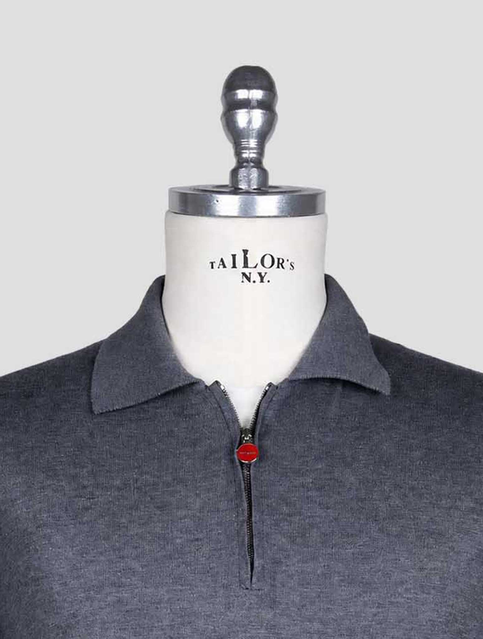 Серая хлопковая футболка-поло Kiton на молнии с половиной молнии