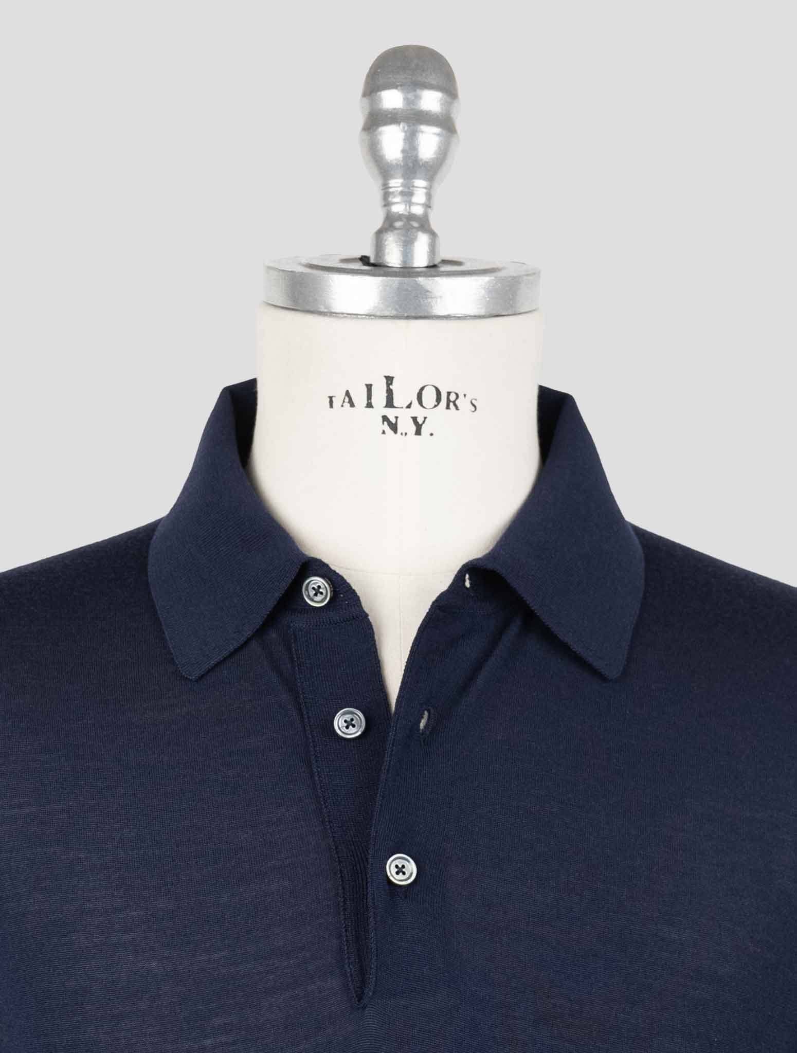 Свитер-поло Kiton из синей шерсти толщиной 14 микрон