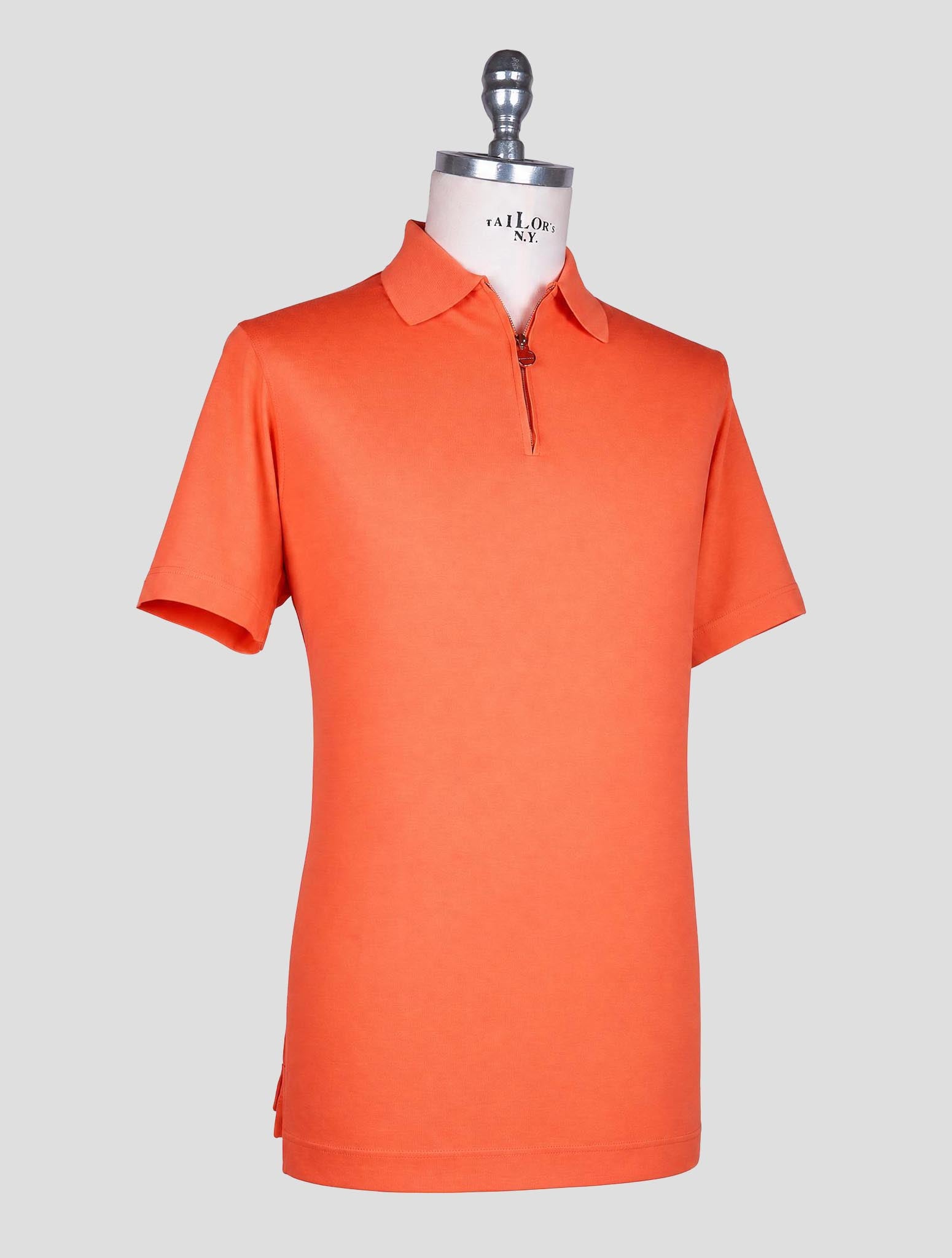 Kiton Оранжевая хлопковая футболка-поло на молнии