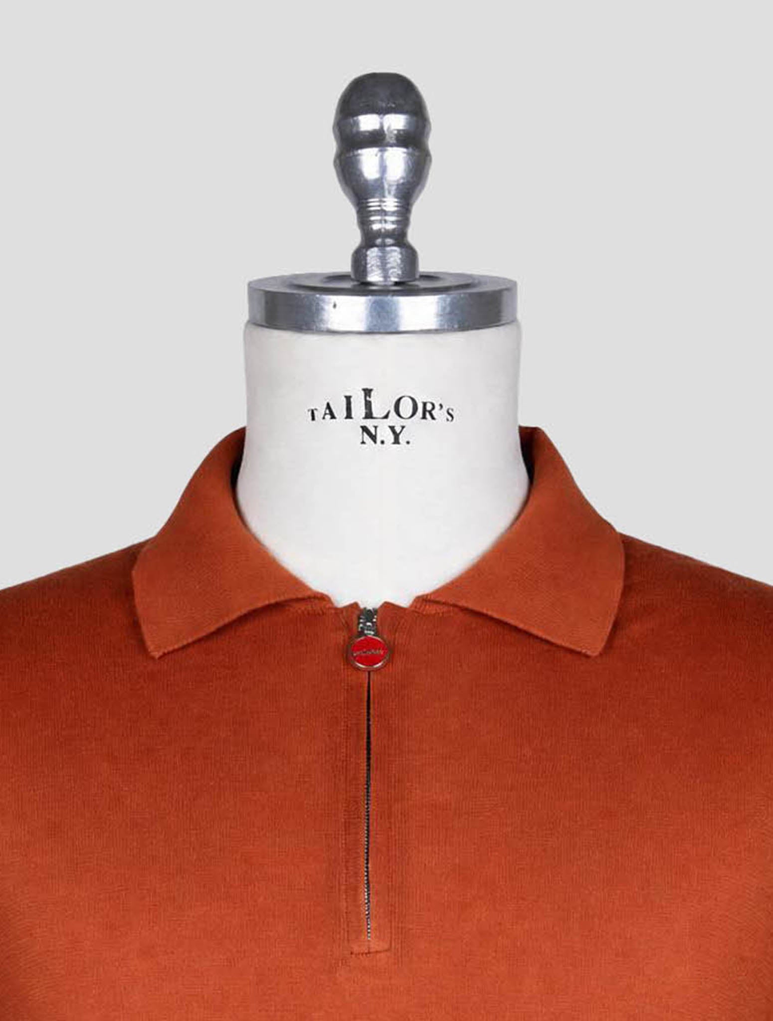 Коричневая хлопковая футболка-поло Kiton с молнией до половины