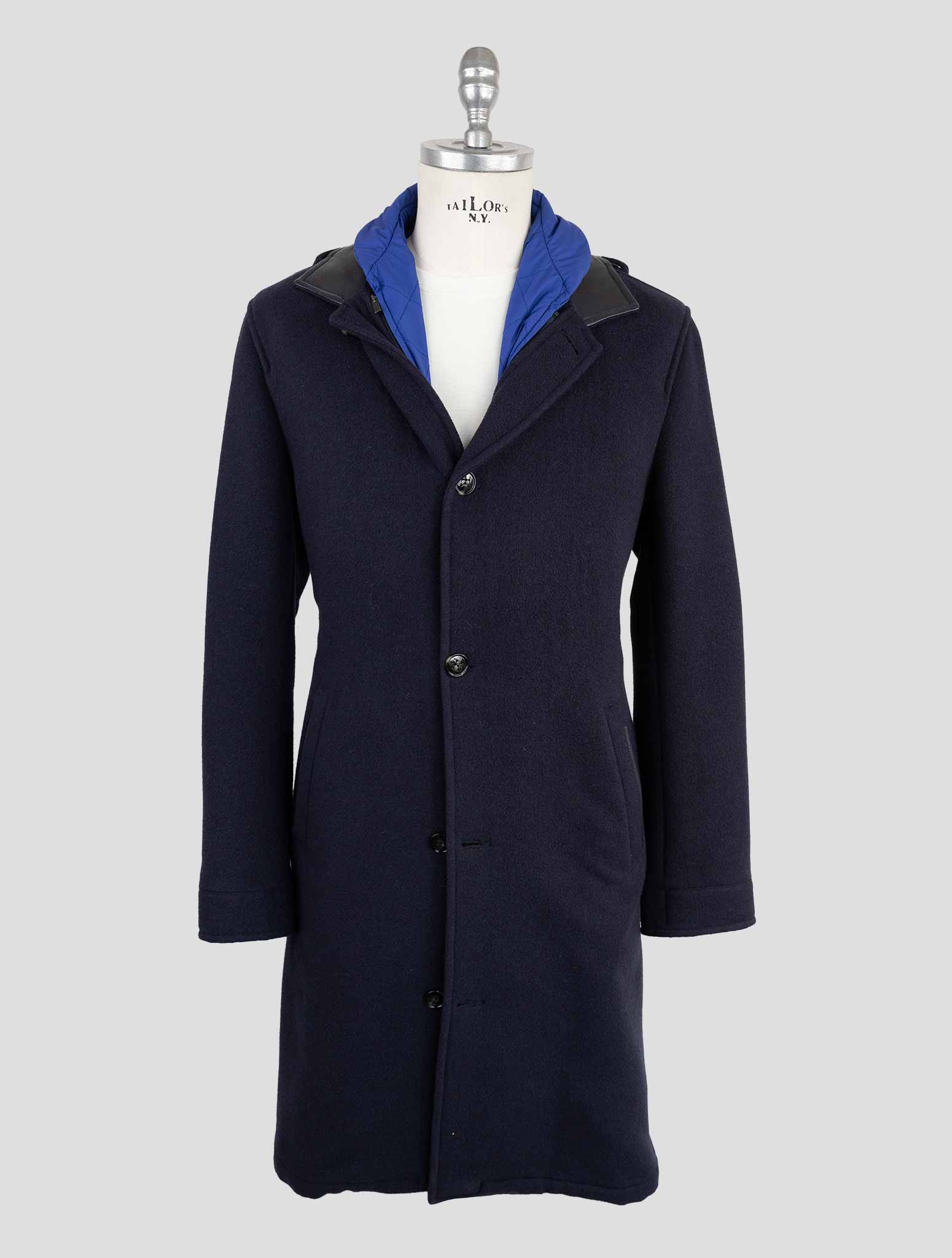 Kiton Dark Blue Lama Шерстяное шелковое кашемировое пальто - итальянская ручная работа