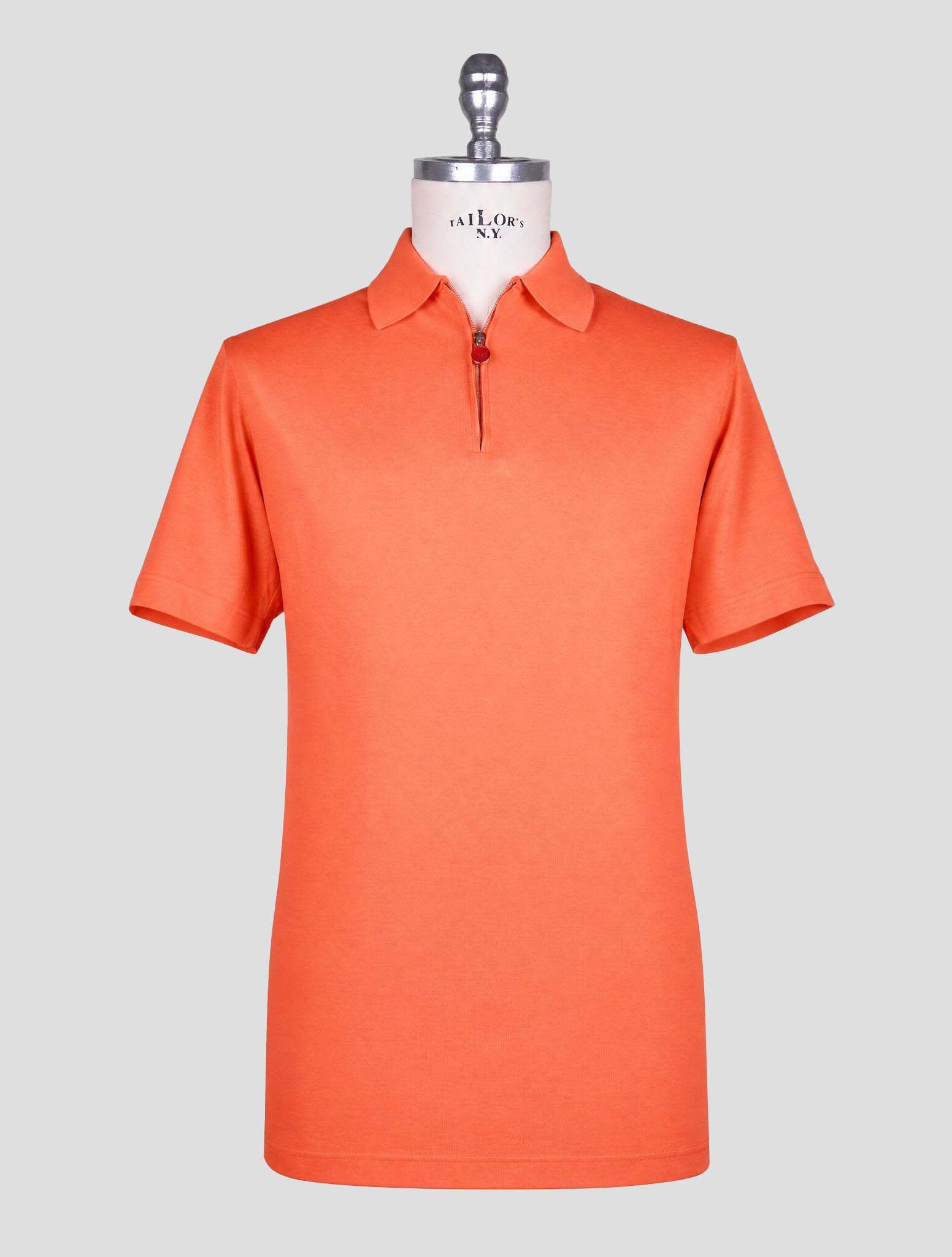 Kiton Оранжевая хлопковая футболка-поло на молнии