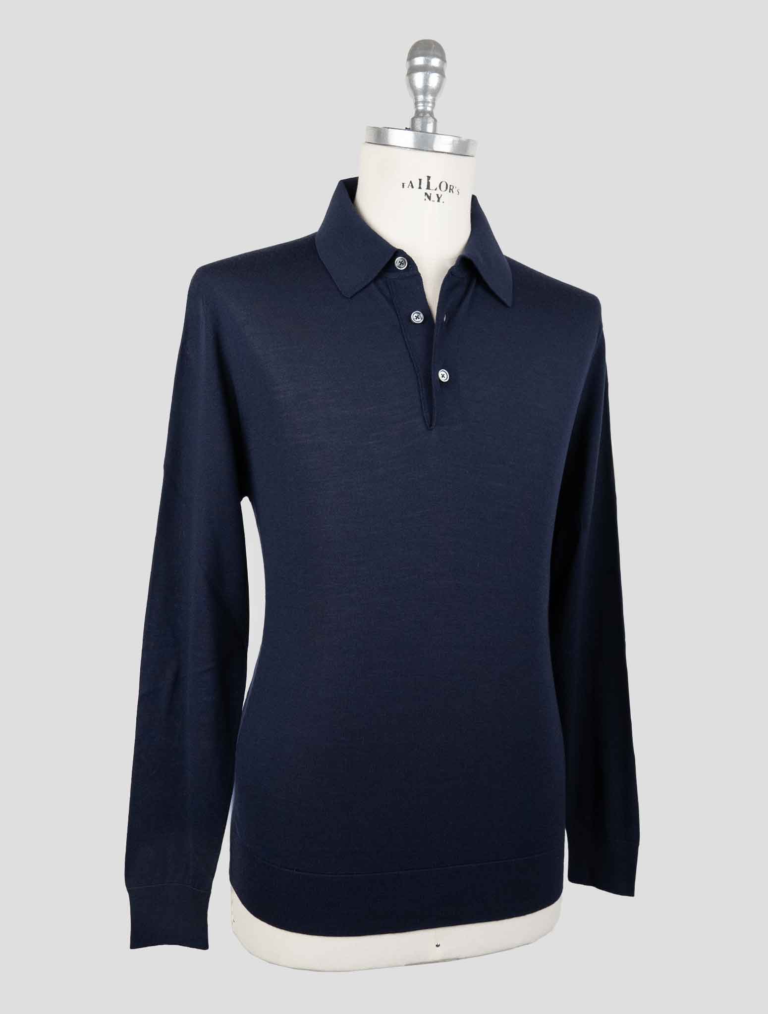 Свитер-поло Kiton из синей шерсти толщиной 14 микрон