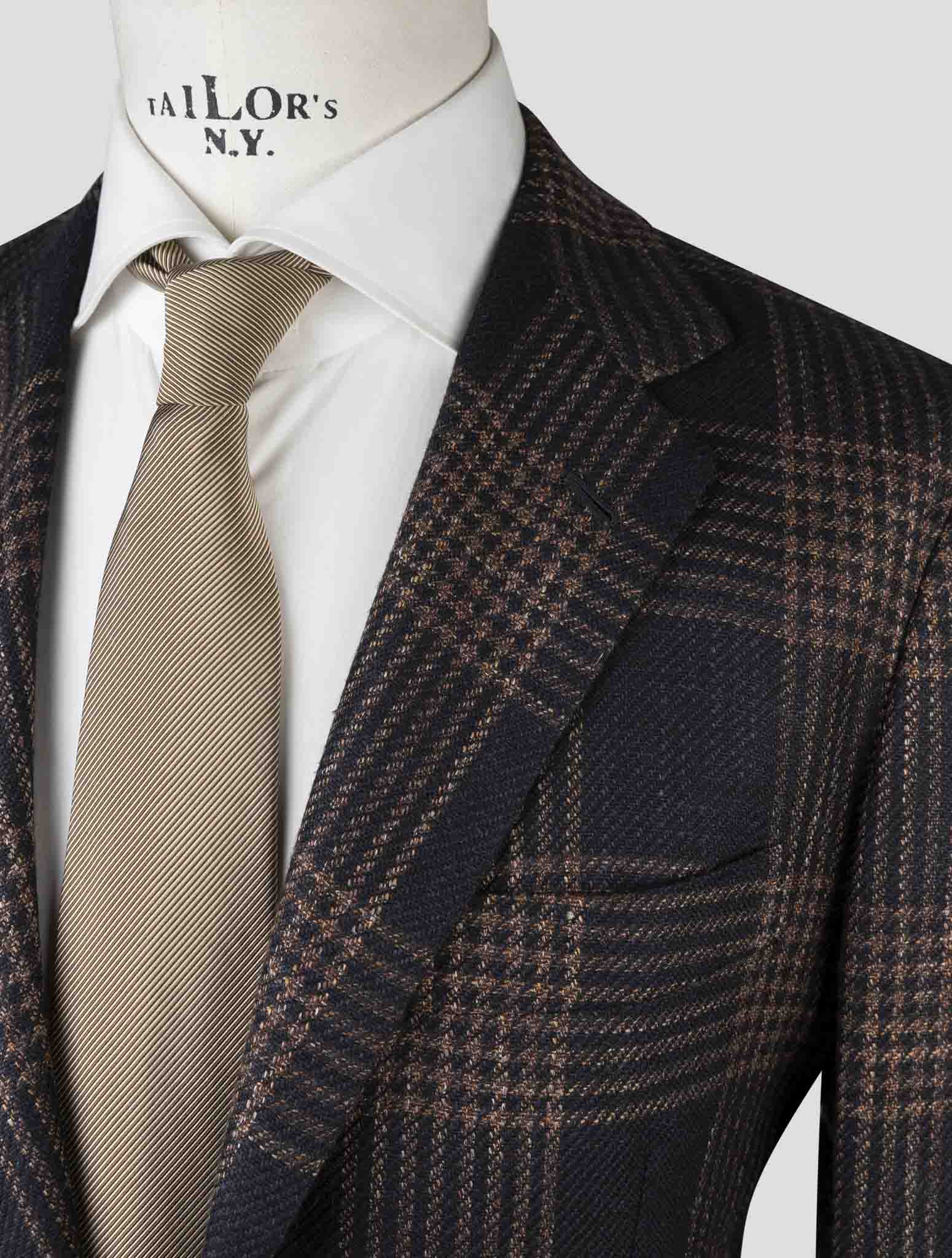 Kiton Синий коричневый кашемировый пиджак из натуральной шерсти, шелка и льна