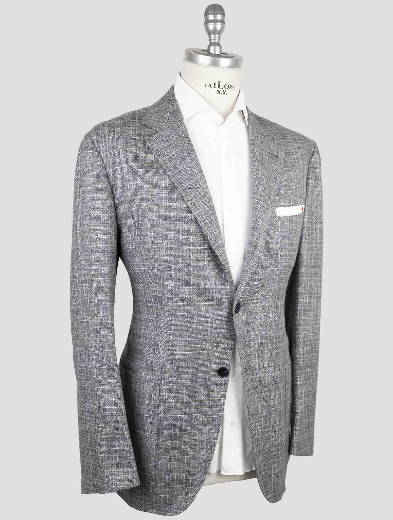 Kiton Блейзер ручной работы из кашемира, шелка, шерсти и льна, серый итальянский