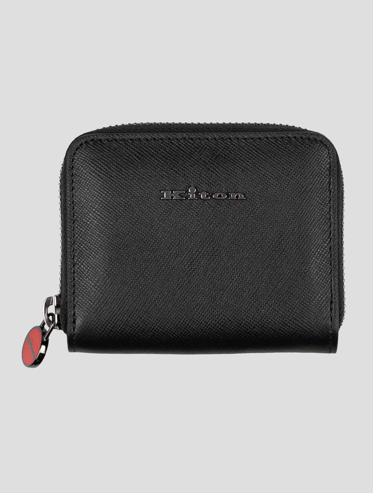 Черный кожаный кошелек для монет Kiton - Итальянский кошелек ручной работы