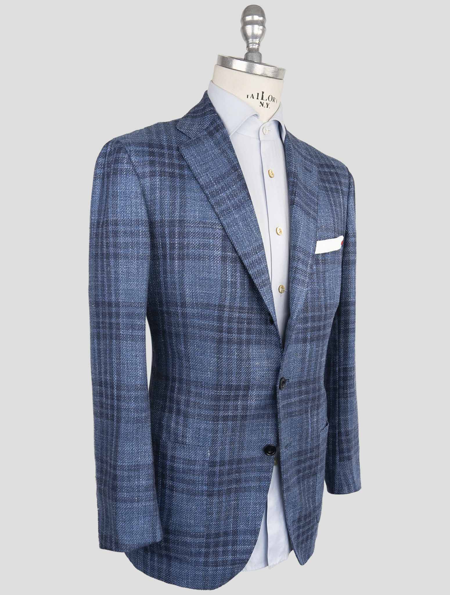 Синий блейзер Kiton из натуральной шерсти, кашемира, шелка и льна - итальянское производство