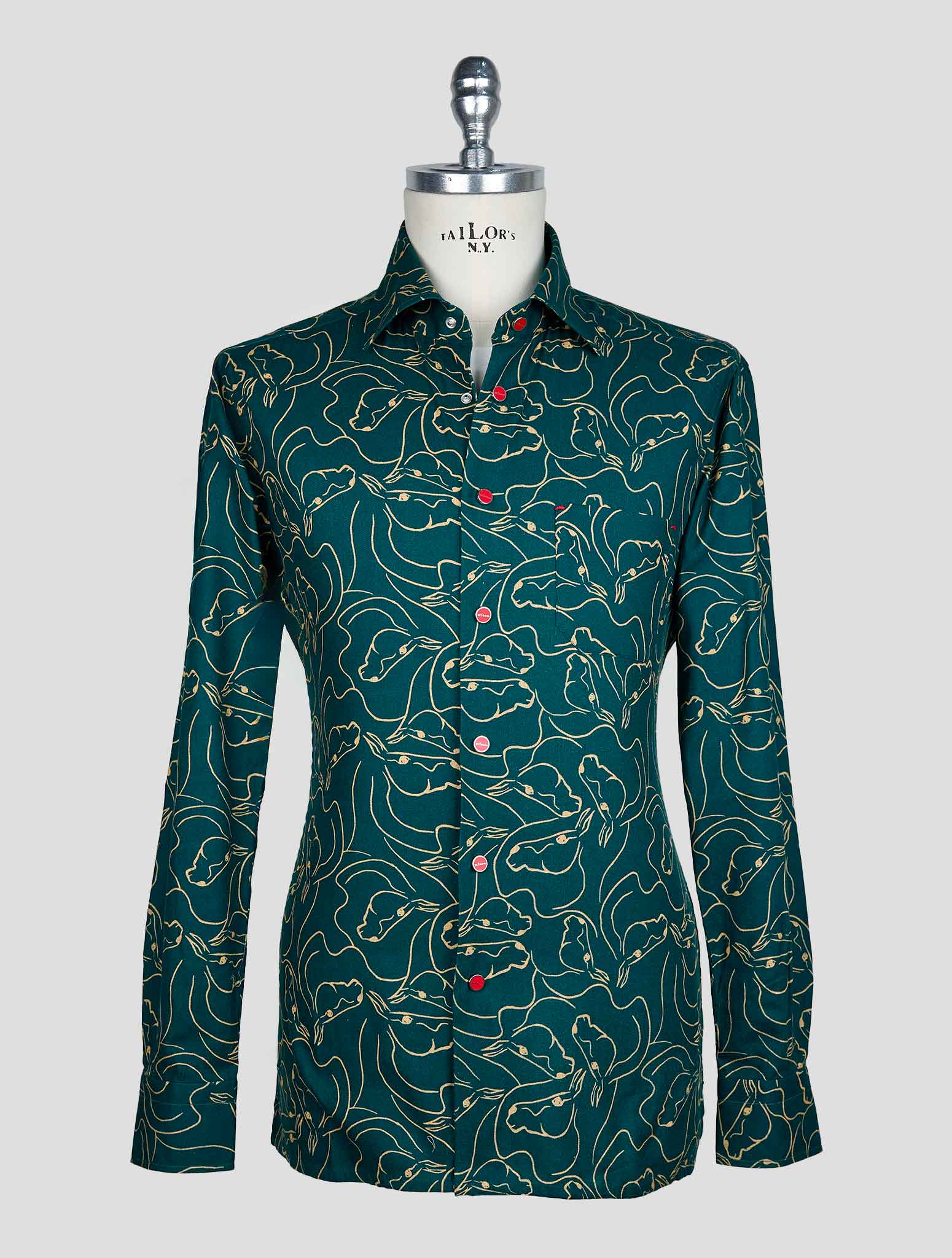 Kiton Зеленая бежевая хлопковая рубашка