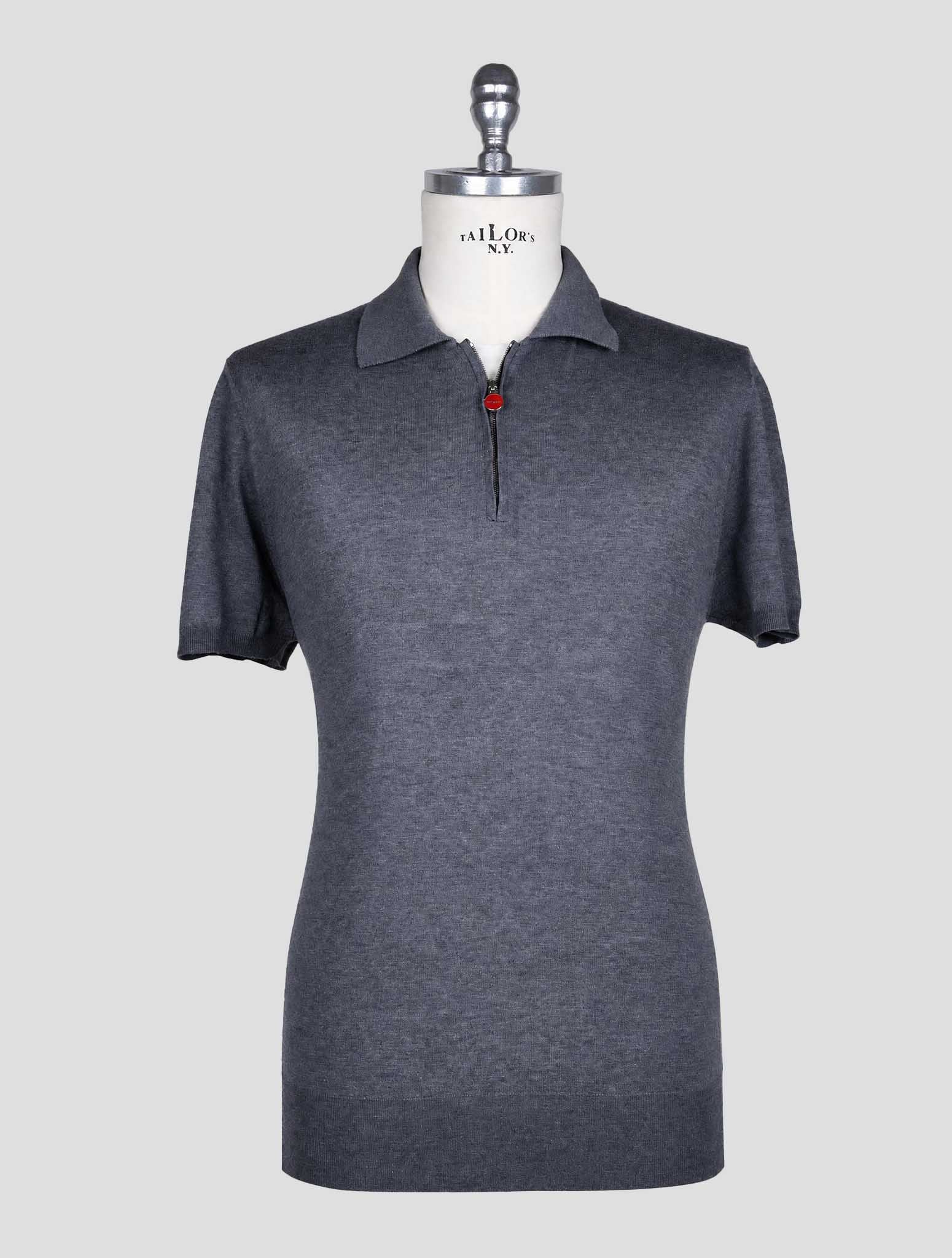 Серая хлопковая футболка-поло Kiton на молнии с половиной молнии