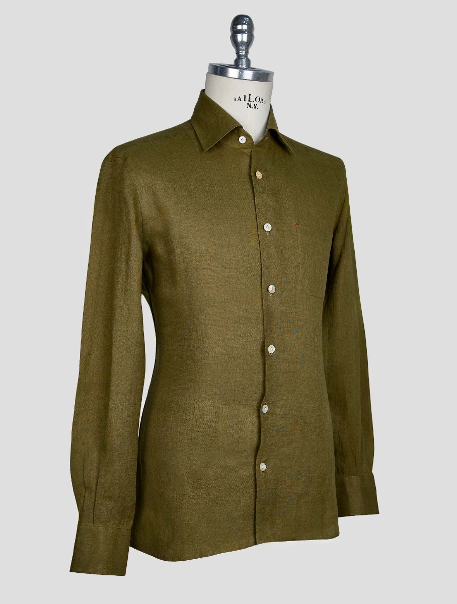 Kiton Зеленая льняная рубашка