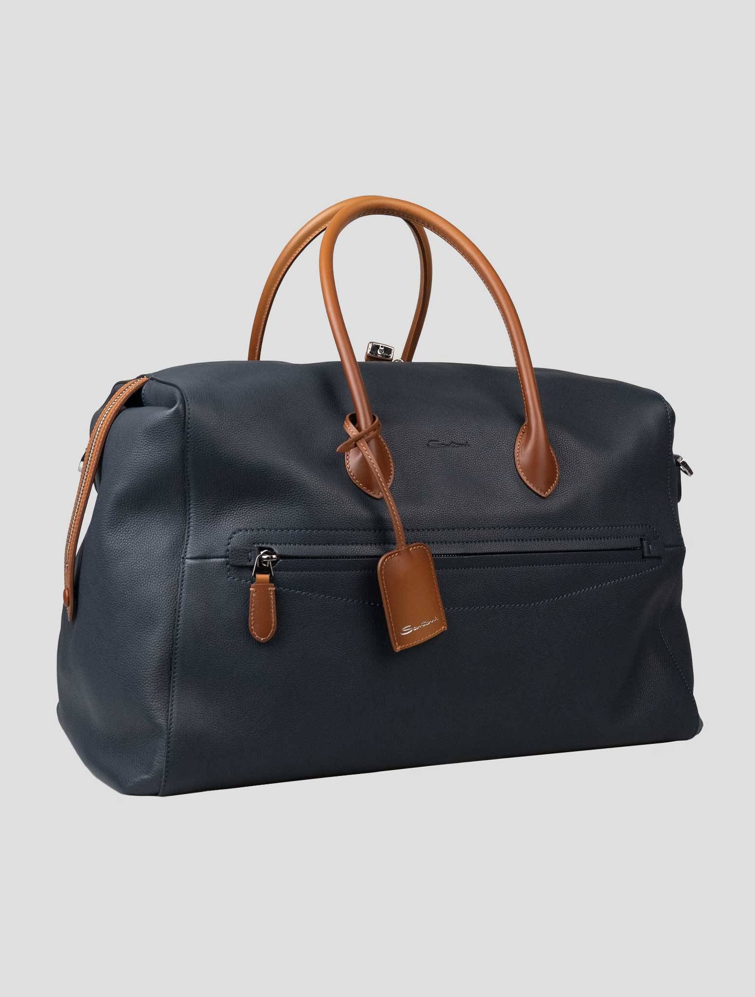 Синяя кожаная дорожная сумка Santoni