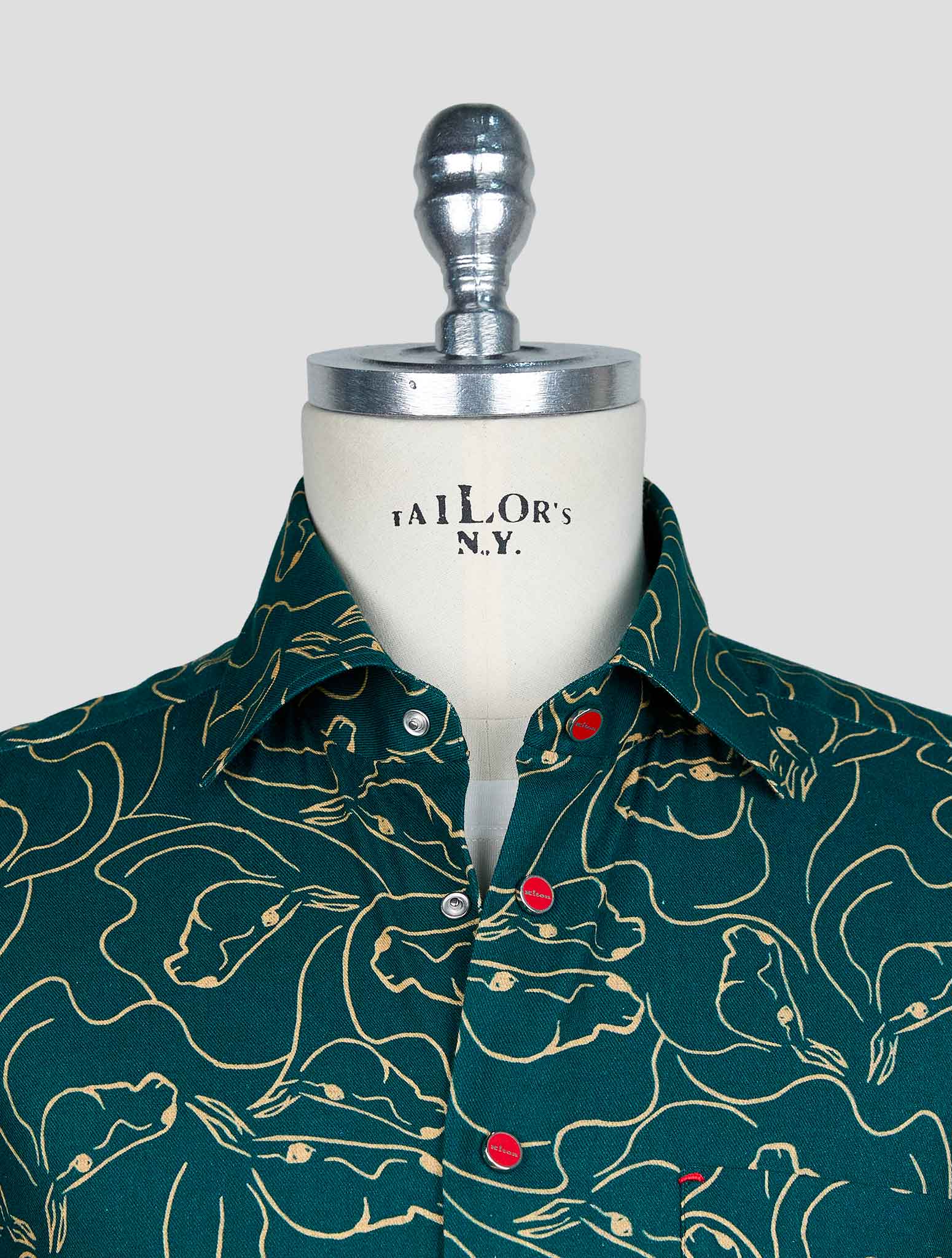 Kiton Зеленая бежевая хлопковая рубашка