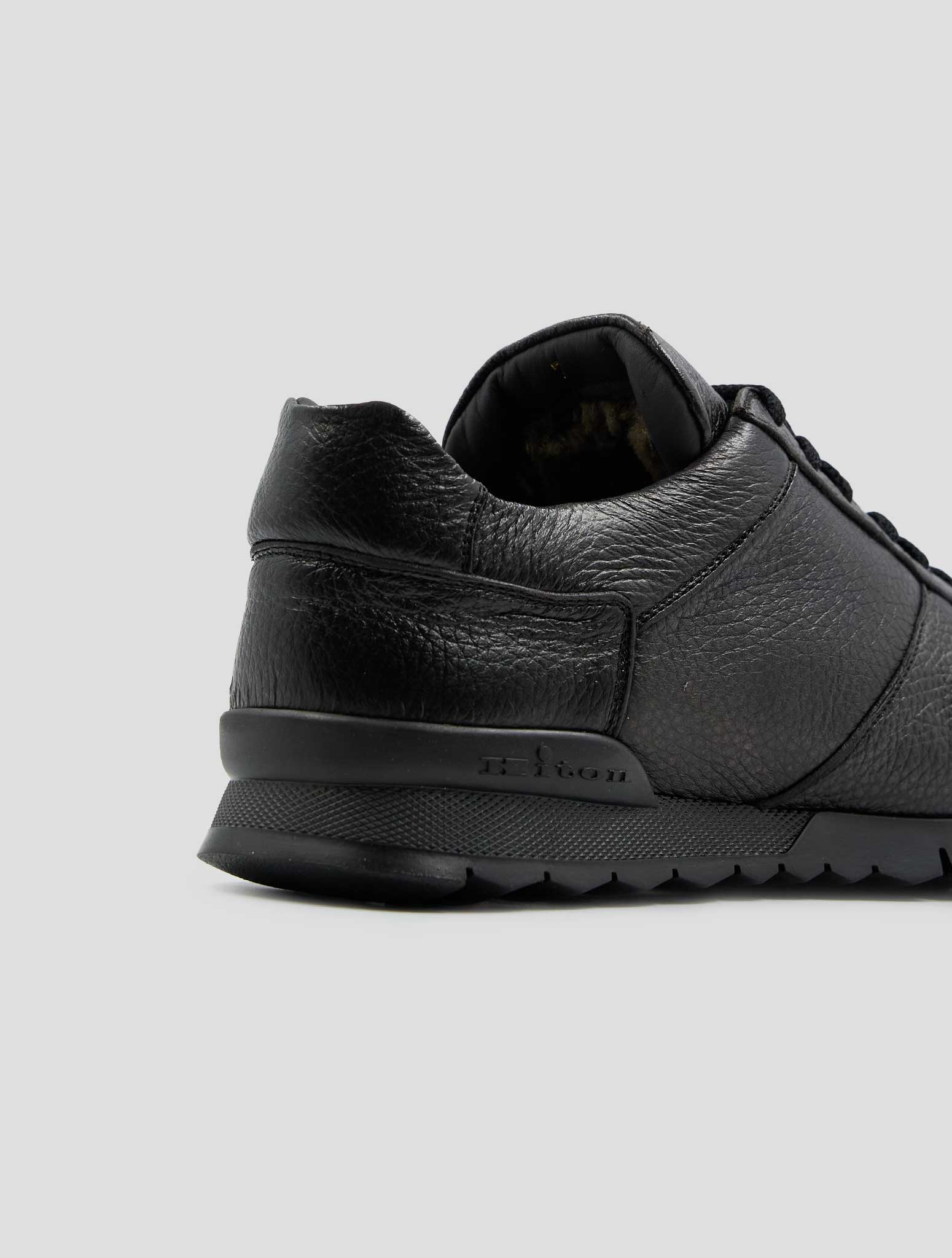 Kiton Dark Brown Leather Deer Shearling Fur Sneakers