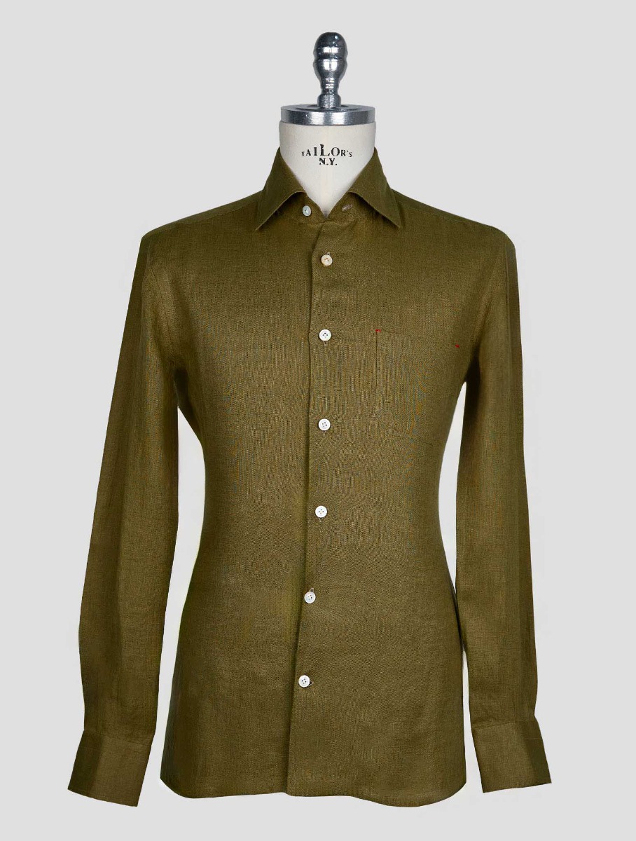 Kiton Зеленая льняная рубашка