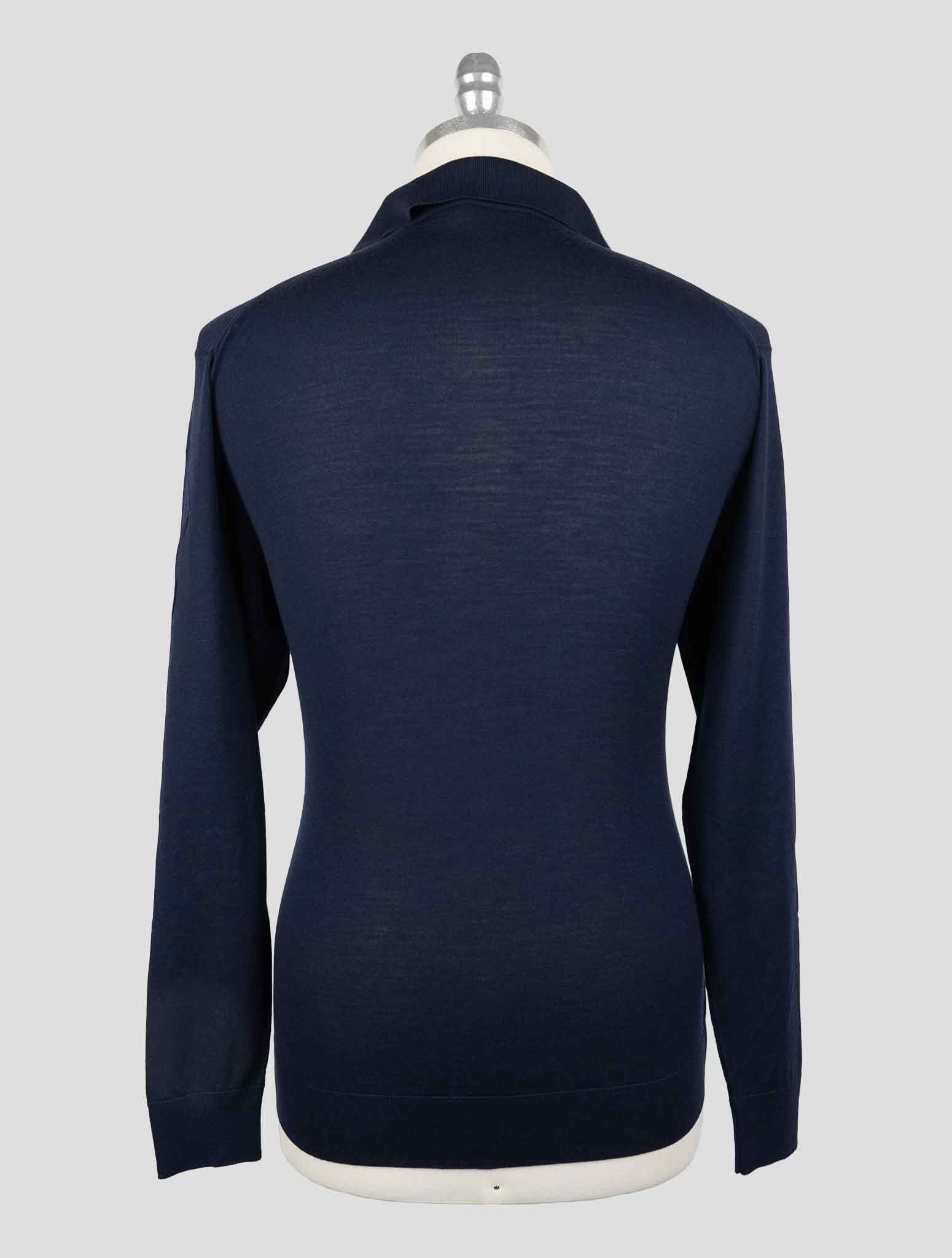 Свитер-поло Kiton из синей шерсти толщиной 14 микрон