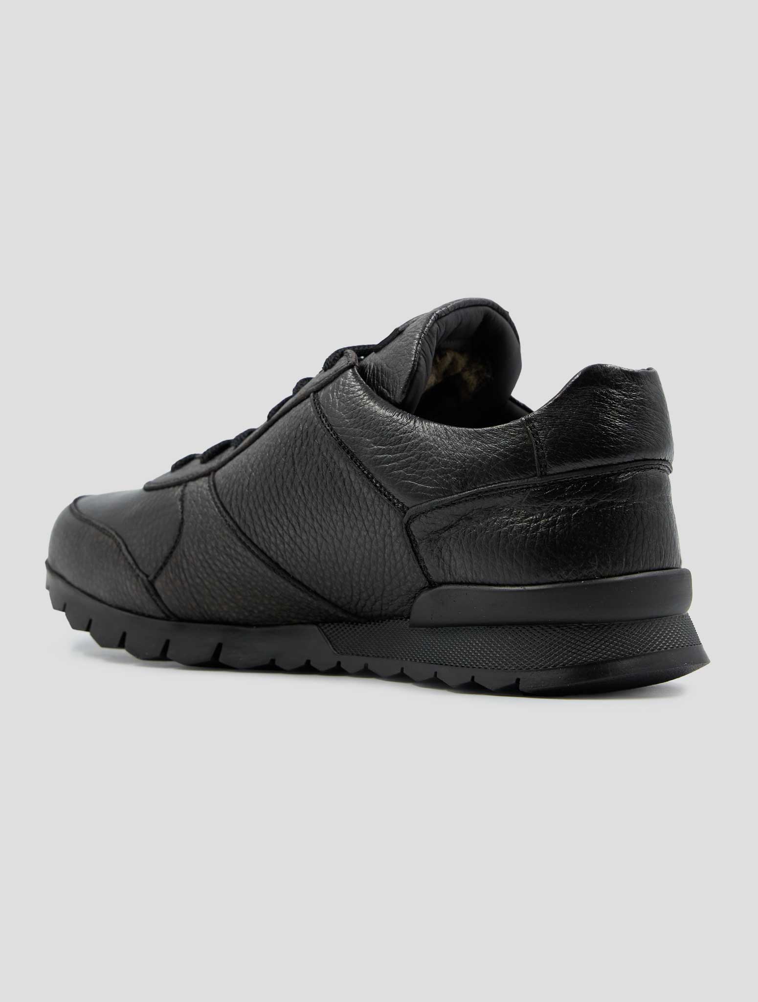 Kiton Dark Brown Leather Deer Shearling Fur Sneakers
