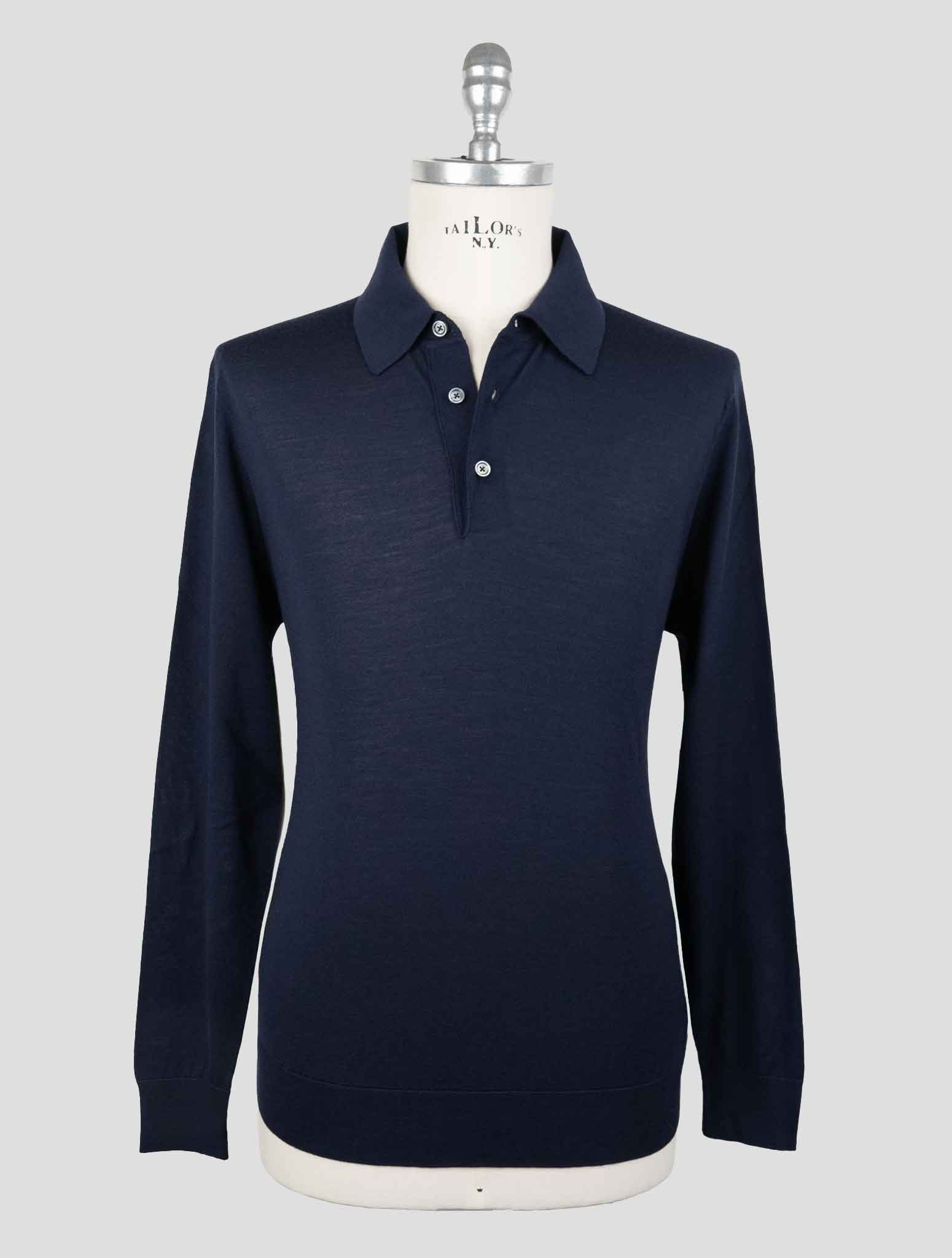 Свитер-поло Kiton из синей шерсти толщиной 14 микрон