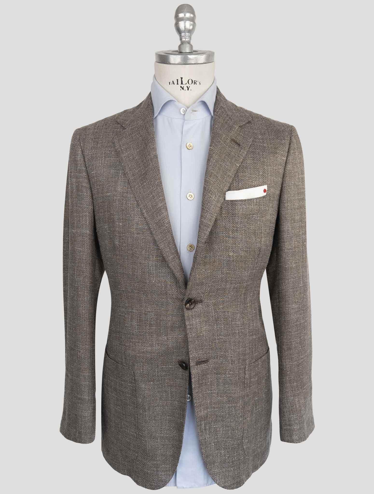 Коричневый пиджак Kiton из кашемира, флиса, шерсти, шелка и льна