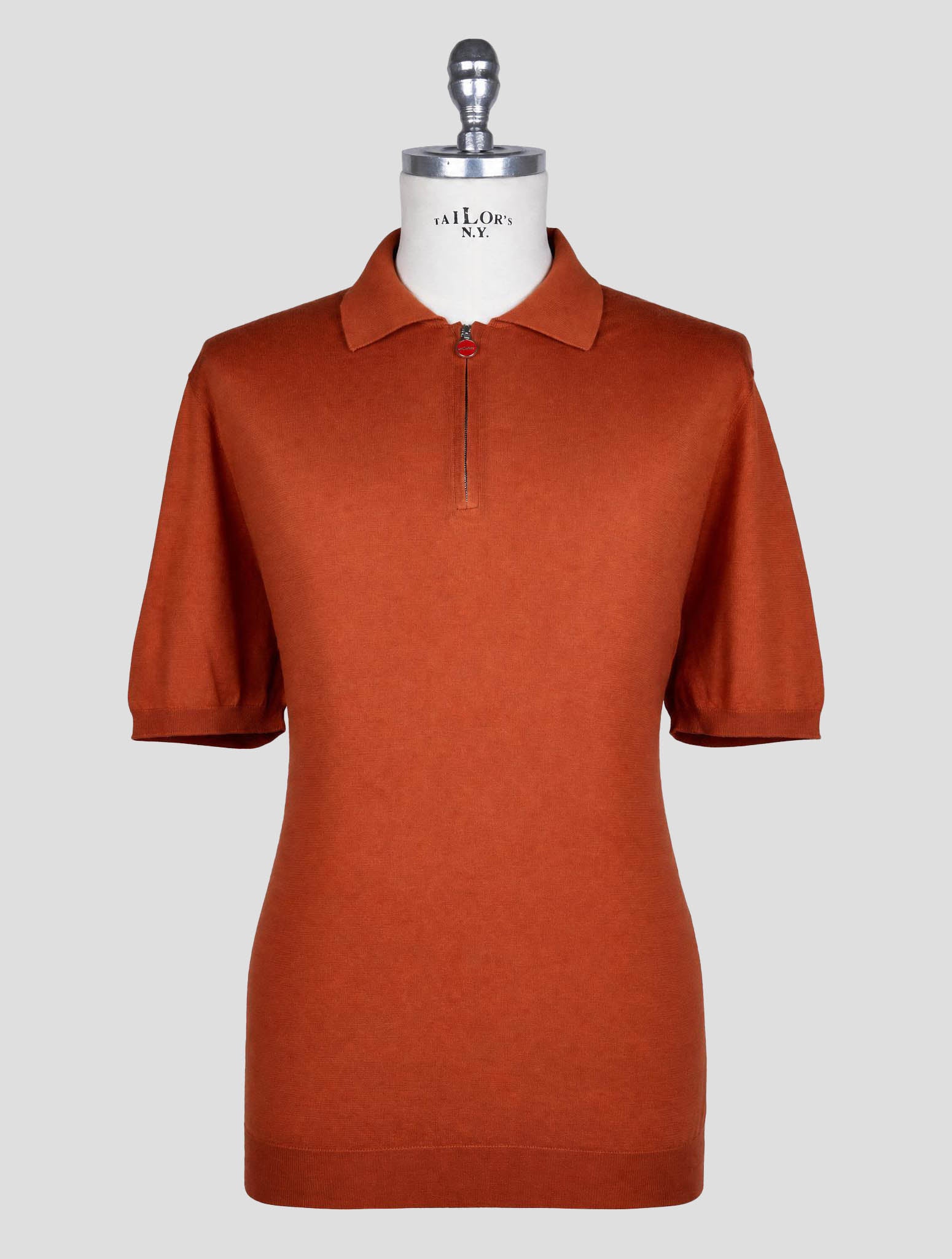 Коричневая хлопковая футболка-поло Kiton с молнией до половины