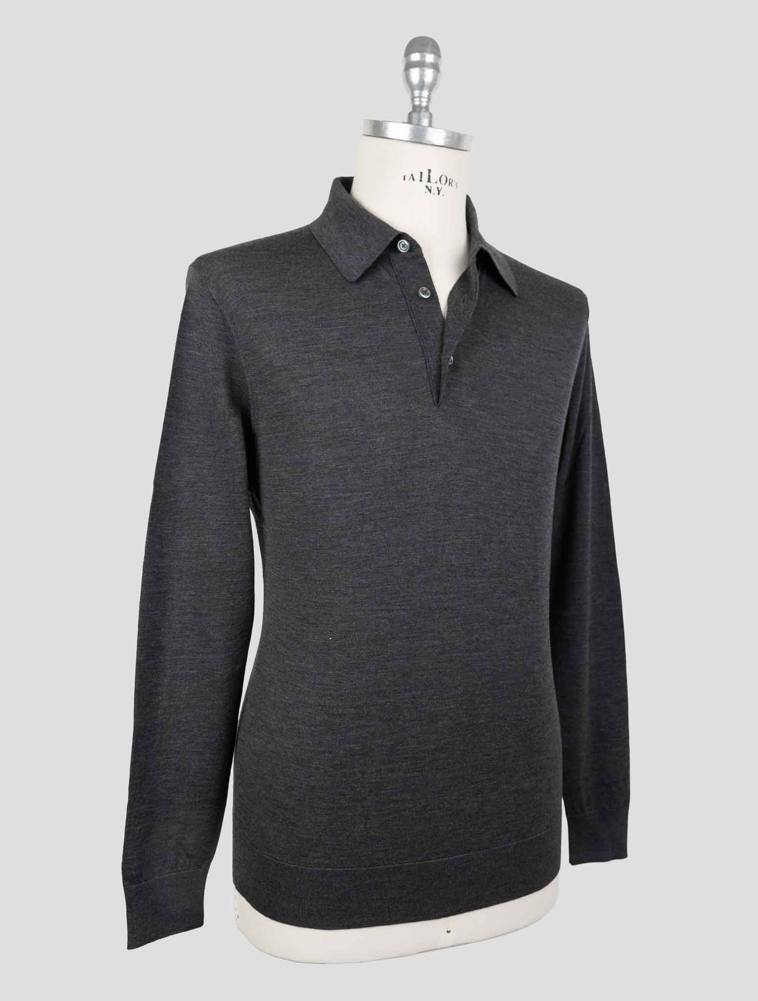 Серый свитер-поло Kiton из шерсти толщиной 14 микрон