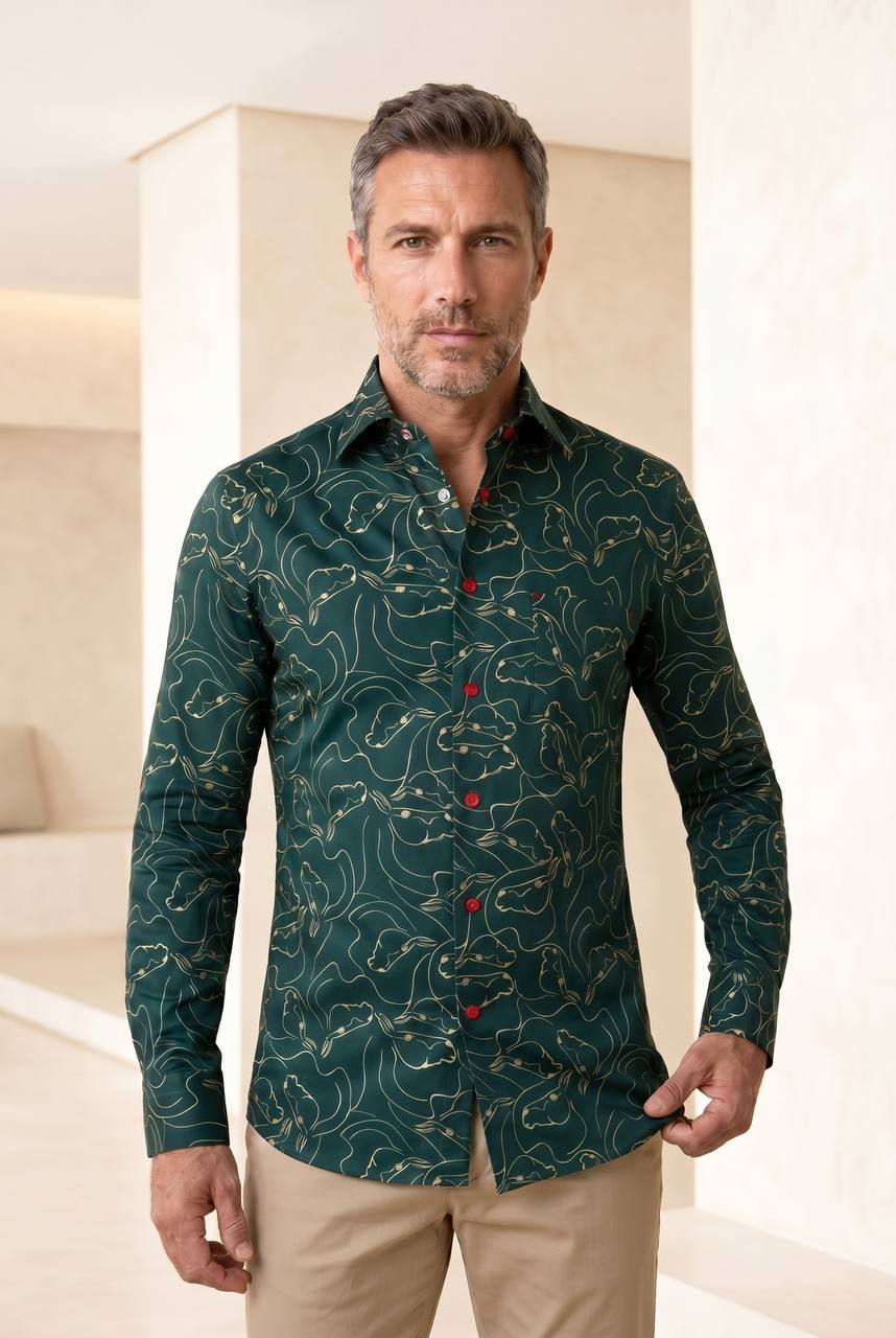Kiton Зеленая бежевая хлопковая рубашка