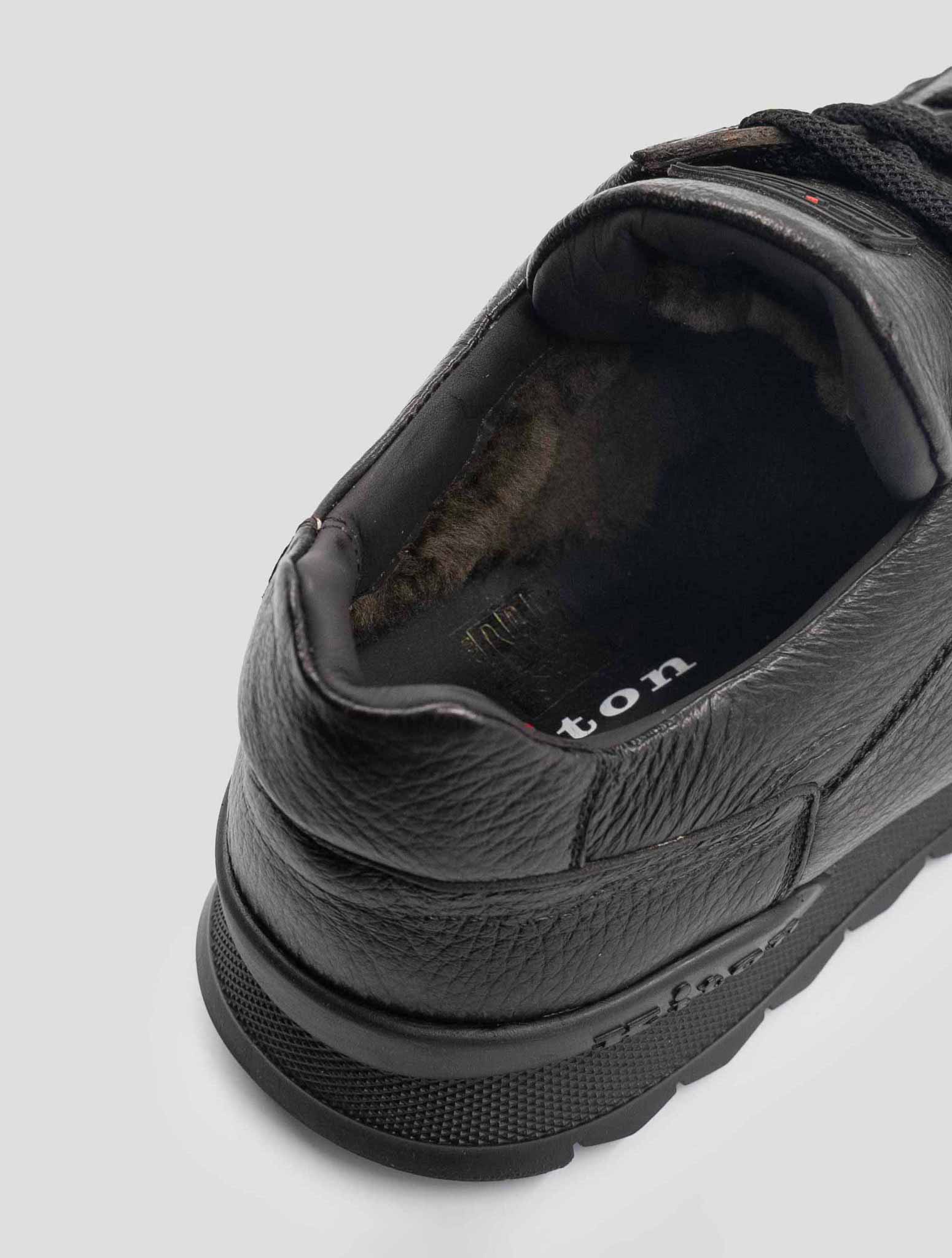 Kiton Dark Brown Leather Deer Shearling Fur Sneakers