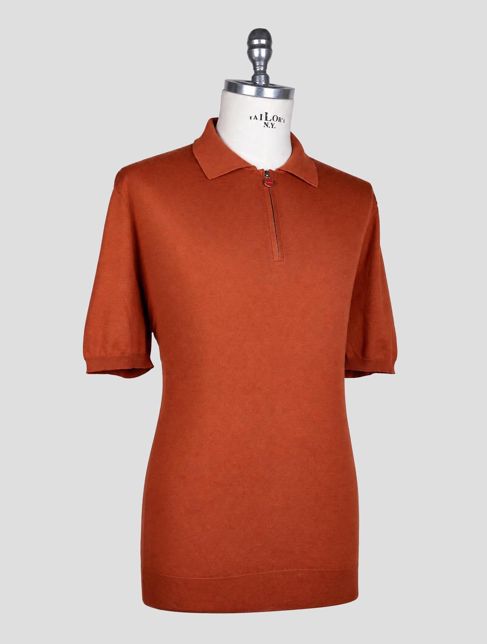 Коричневая хлопковая футболка-поло Kiton с молнией до половины