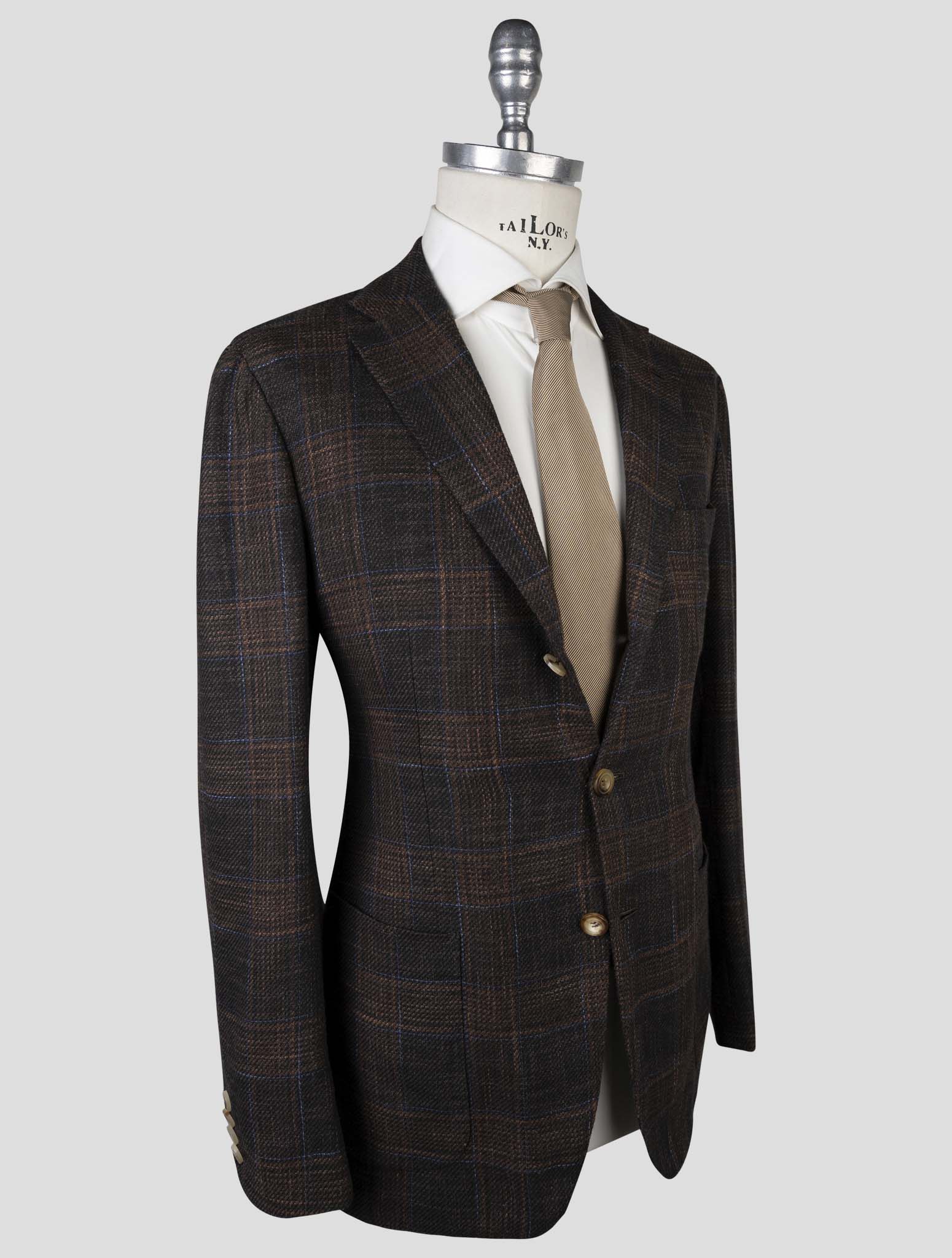 Коричневый кашемировый шерстяной пиджак в клетку Kiton — спортивное пальто в итальянском стиле