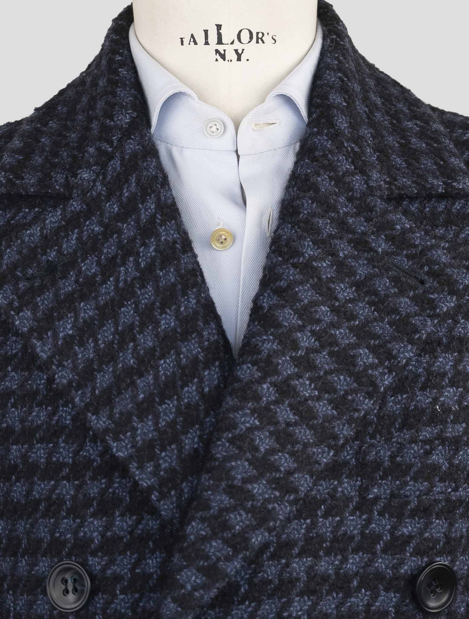 Kiton Темно-синее пальто ручной работы из кашемира и альпаки с узором «гусиные лапки»