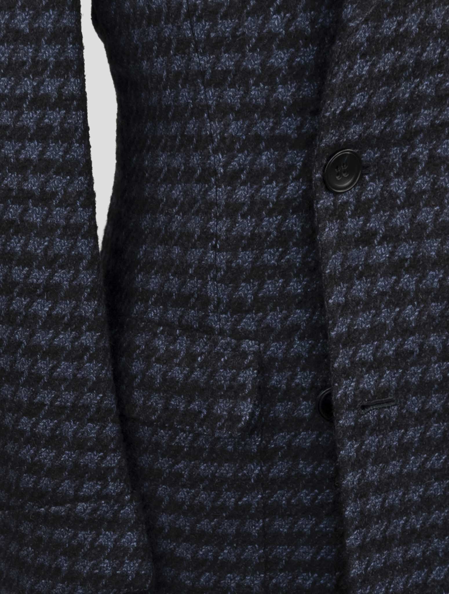 Kiton Темно-синее пальто ручной работы из кашемира и альпаки с узором «гусиные лапки»
